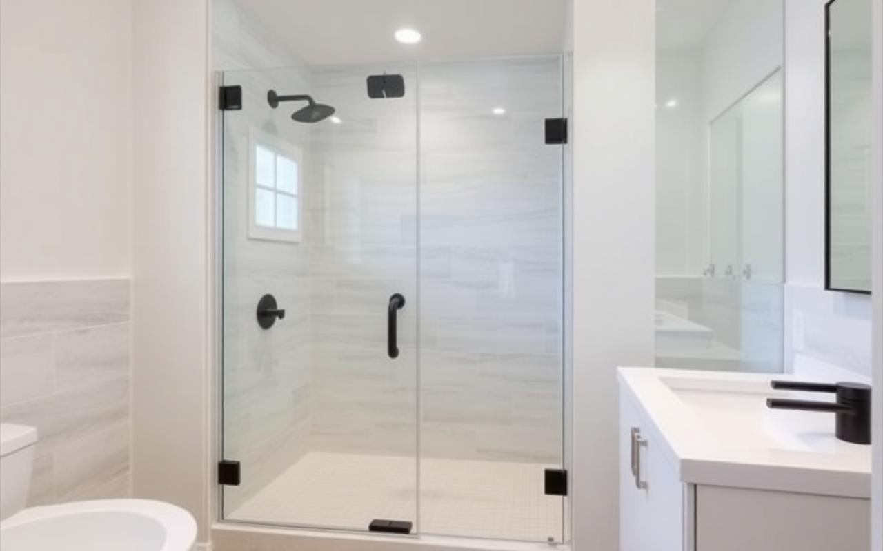 Modern bathroom remodel with glass shower in Plano rental property